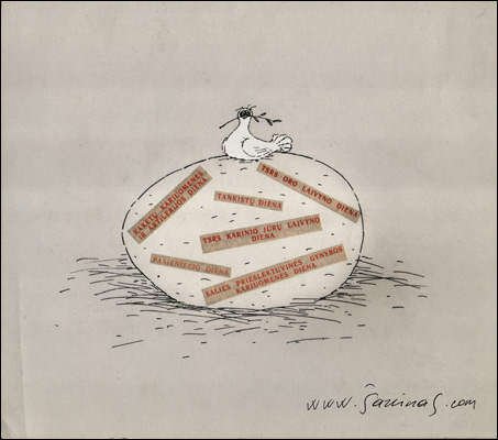 Sarunas Jakstas, karikatūra Taikos balandis, Dove of peace cartoon, caricature