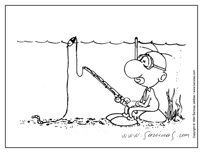 Jakštas Šarnas. Karikatra / Cartoon / Karikaturen / Caricatura. kl / Fishing