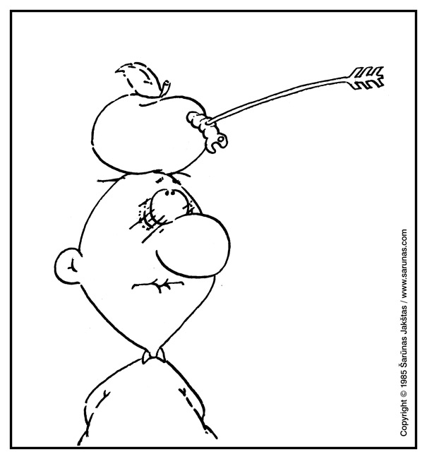 Jakštas Šarūnas. Karikatūra, cartoon. 
Taiklus šūvis / Precise Shot
XIII karikatūrų paroda (katalogas, 1986 m.).