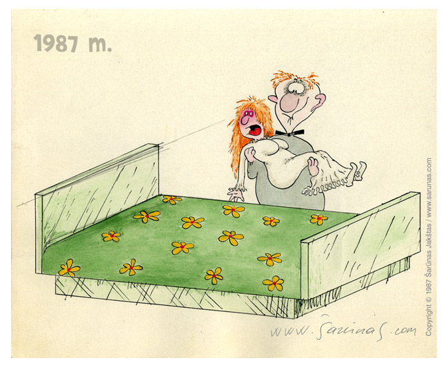 Jakštas Šarūnas. Karikatūra, Cartoon, Karikaturen, Caricatura. 
Žemuogių pievelė / Strawberry Field (1987)