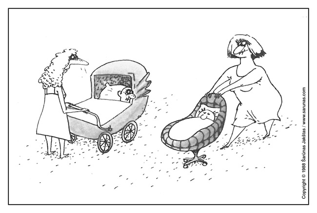 Jakštas Šarūnas. Karikatūra, cartoon, karikaturen. > Vežimėlis / Baby Stroller < „Šluota“ (1988 m., Nr. 6)