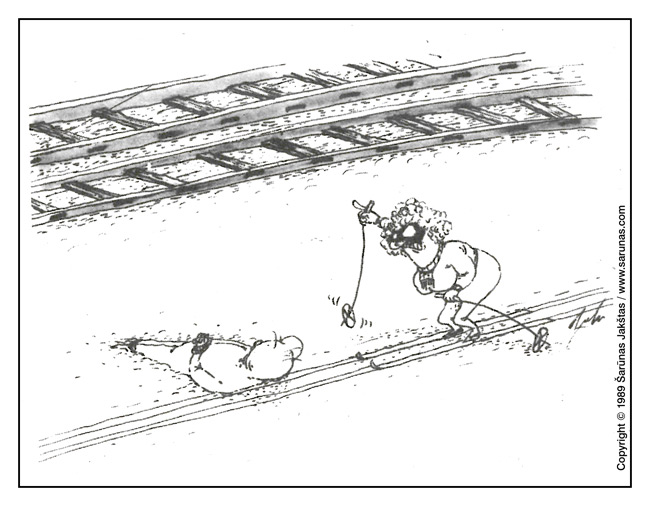 Jakštas Šarnas. Karikatra / Cartoon / Karikaturen / Caricatura. Bgiai / Railway